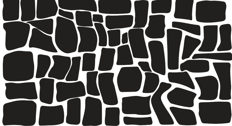 A collection of irregular black shapes against a white background