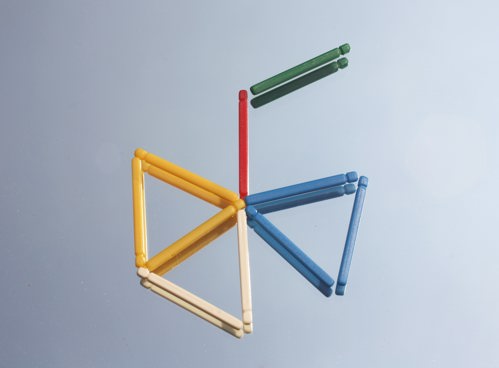 ten coloured sticks arranged in a pattern of triangles